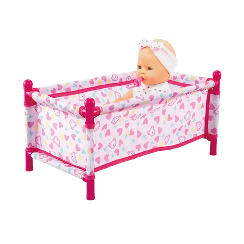 Kid Doll Bed Realistic Children Doll Folding Crib Bed Doll Accessories Simulation Game Pretend Play Toy For Boys And Girls Gift