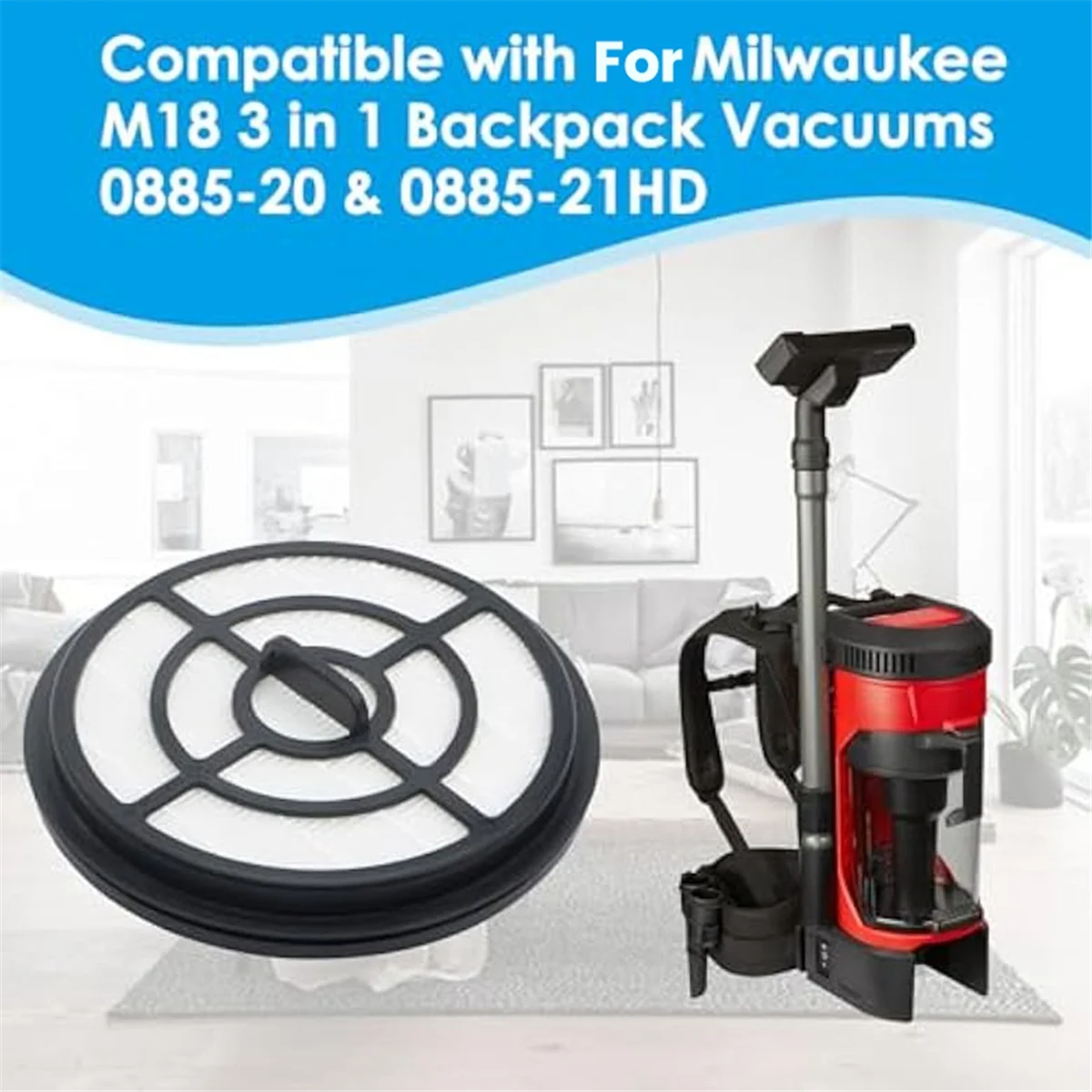 3Pack 49-90-1963 Replacement Filter for Milwaukee M18 3 in 1 Backpack Vacuums 0885-20 & 0885-21HD—A19G