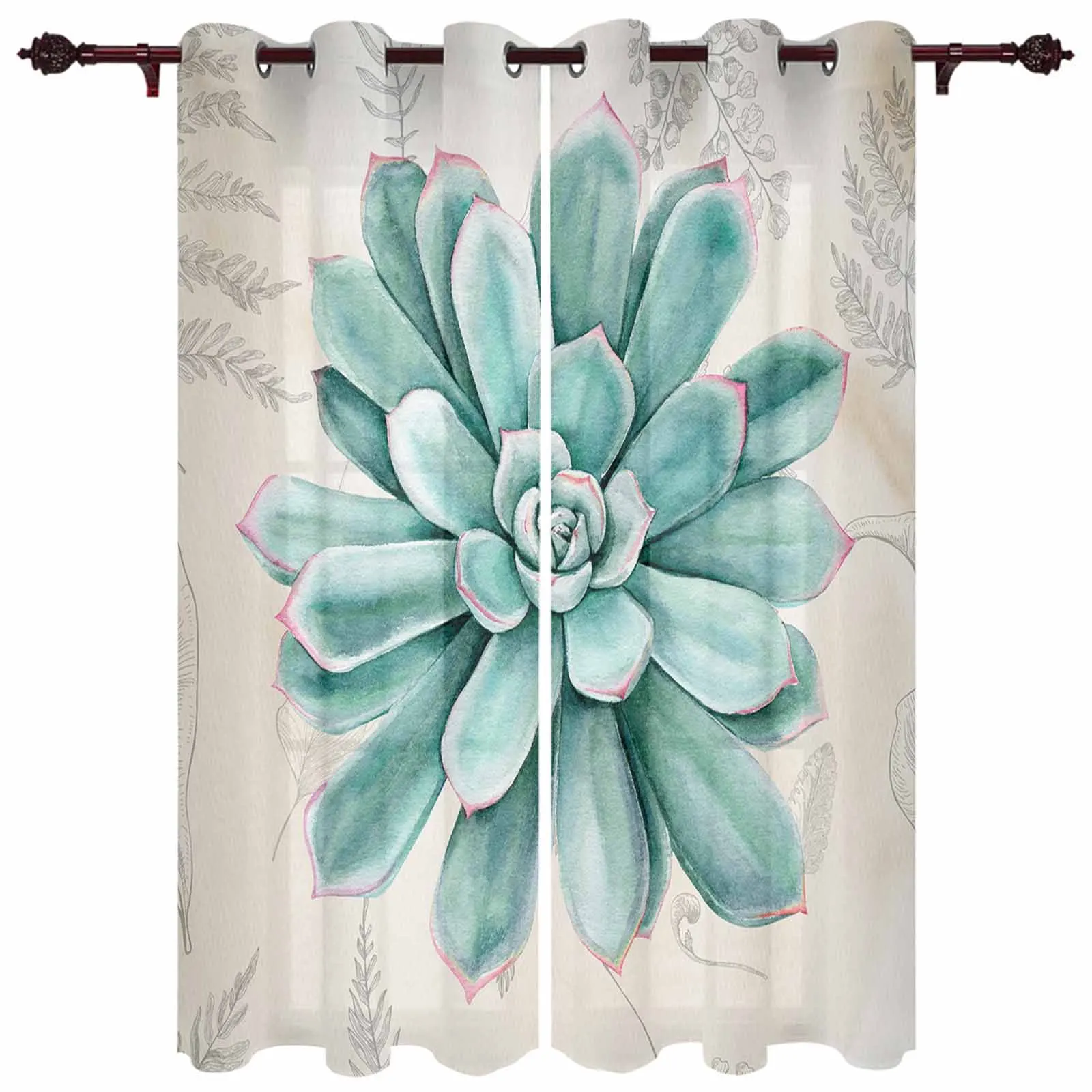 Vintage Succulents Window Curtains for Living Room Luxury Bedroom Curtains Coffee Dining Room Drapes