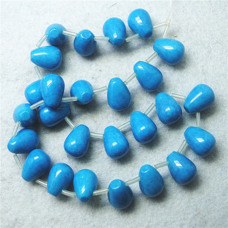 26PCS 12X16MM New Blue Jade Stone Beads Teardrop Shape For Fashion Women Jewelry Making Accessories Unique Items
