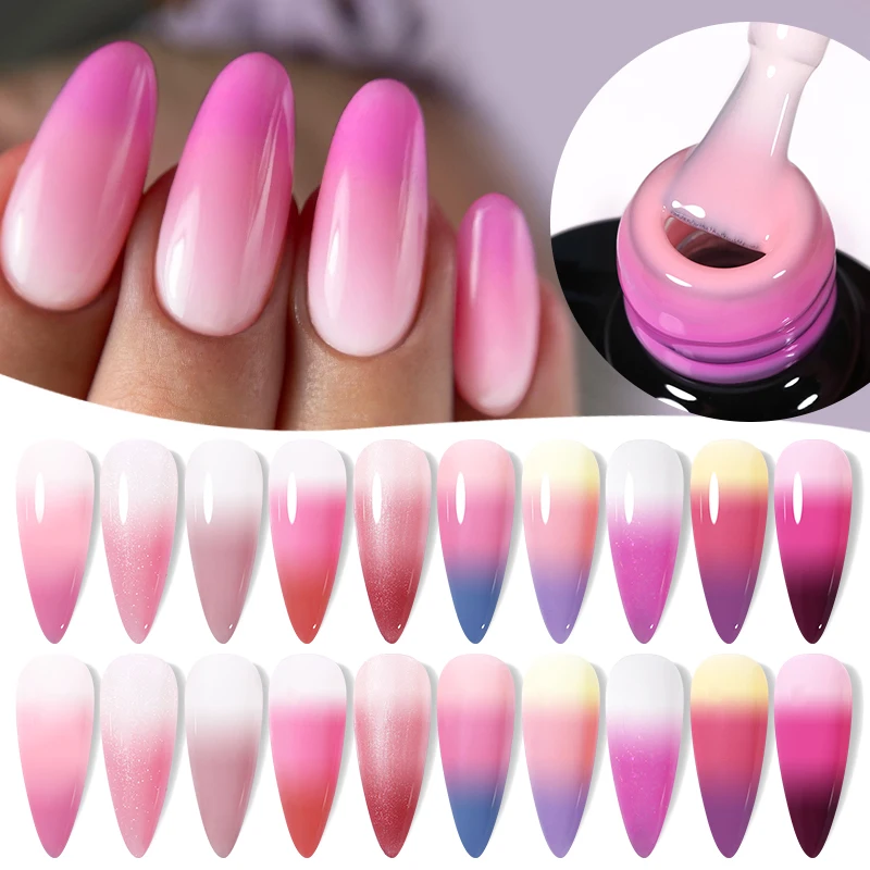 UR SUGAR 7ml Thermal Rubber Base Gel Nail Polish Temperature 3 Colors Changing Glitter Semi Permanent Soak Off UV LED Varnish