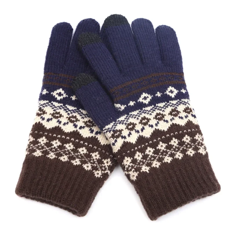 Winter Men/Women Warm Jacquard Stretch Knit Gloves Female Print Magic Accessories Wool Full Finger Gloves Thicken Mittens B43