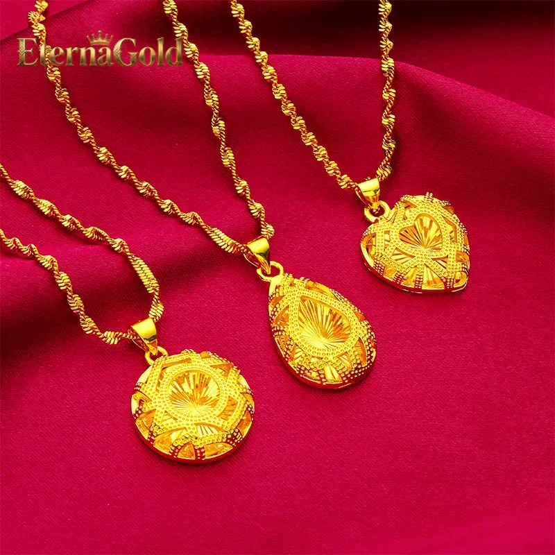 EternaGold  Heart Hollow Necklace Women 24K Gold AU999 - Gold enhances hollow shine, versatile heart, great for stacking