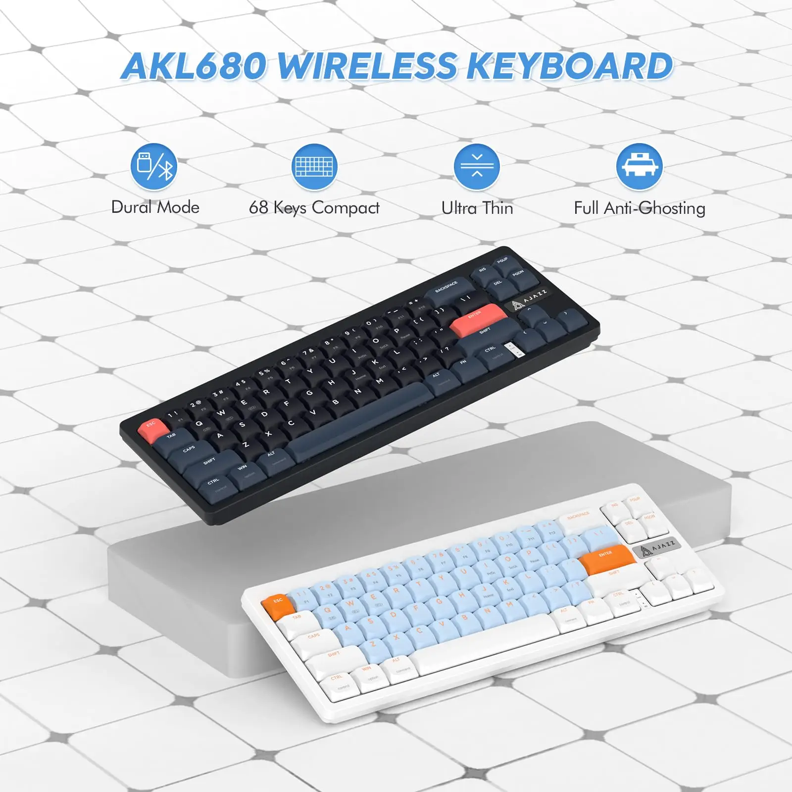 AKL680 Mechanical Keyboard, Wireless Keyboard, Color Match Ultra-Thin Gaming Keyboard, Dual Mode Bluetooth 5.0 & 2.4G