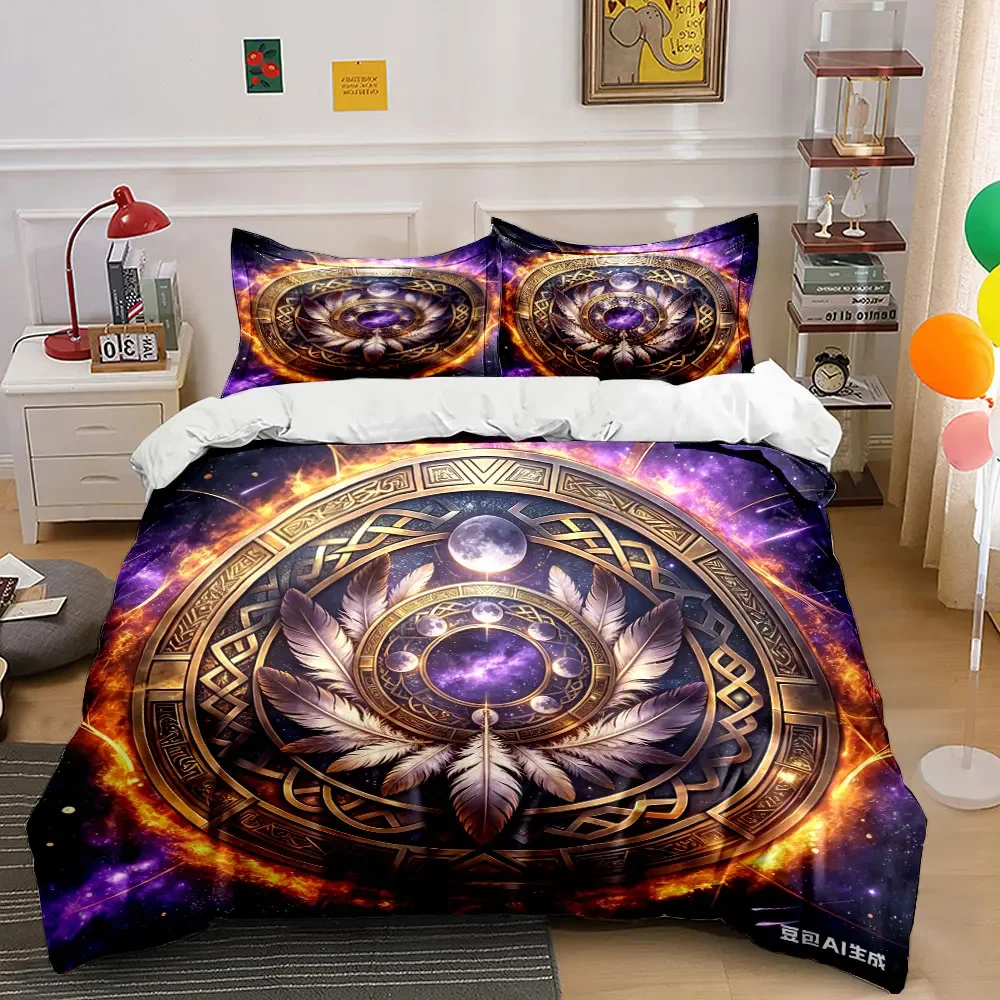 Mystic Moon Feather Ornament Set Multiple sizes kid's and adults' bedroom Exquisite 3PC bedding set, gift