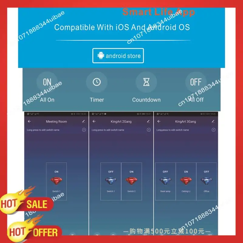 B47C Wifi สมาร์ทสวิตช์ไฟผนัง 10A แผงสัมผัสกระจกไร้สาย Interuptor รีโมทคอนโทรลไร้สาย