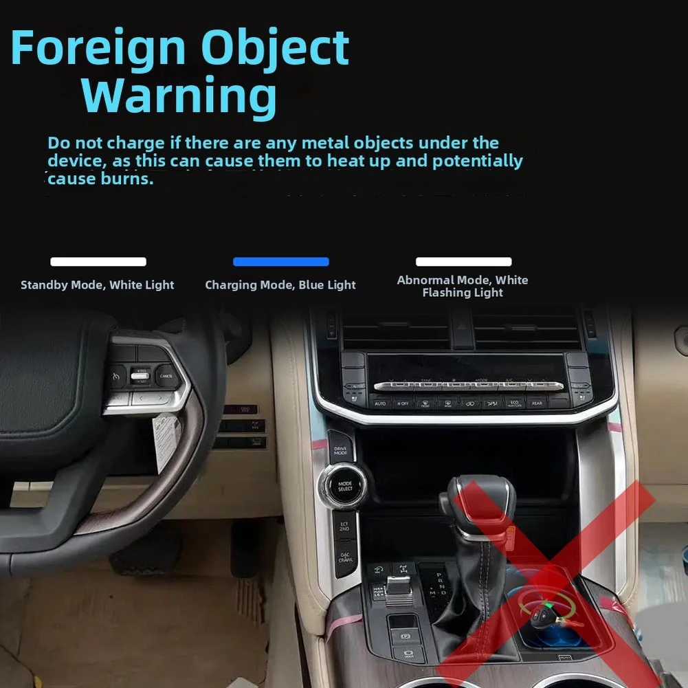 Wireless Phone Charger For Toyota Land Cruiser LC300 2022 Up Fast Charging Station Center Console Mount AI Temp Control Safety