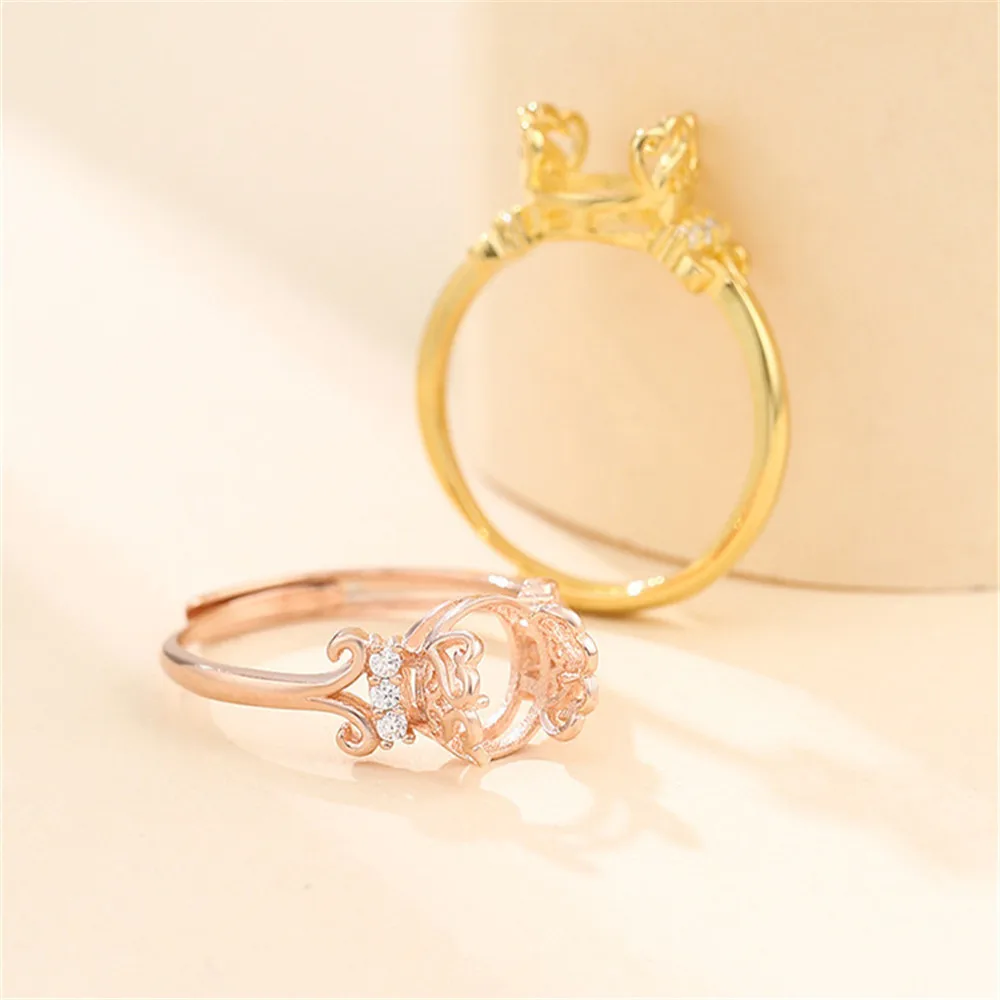 

Позолоченное регулируемое кольцо из серебра 925 пробы с цирконом, заготовка для круглых бусин или жемчуга диаметром 6–8 мм.