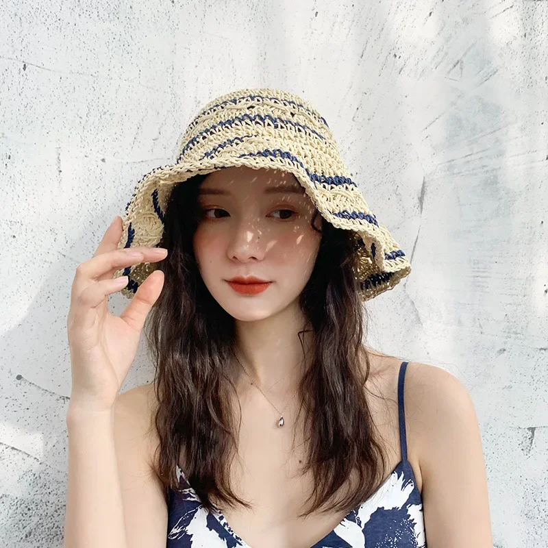 Summer Straw Hats for Women Foldable Outdoor Gorro 2022 Sunshade Hollowed Panama Hat Beach Caps Fashion Elegante Cap