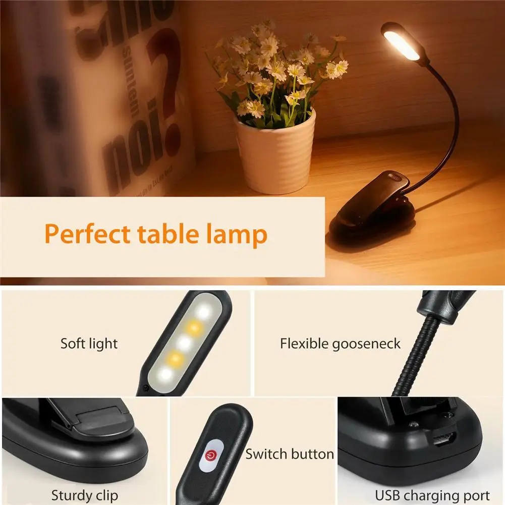 Dimmable Led Reading Light Usb Rechargeable Clip Book Light for Reading In Bed Mini Portable Amber Reading Lamp Exclude Battery
