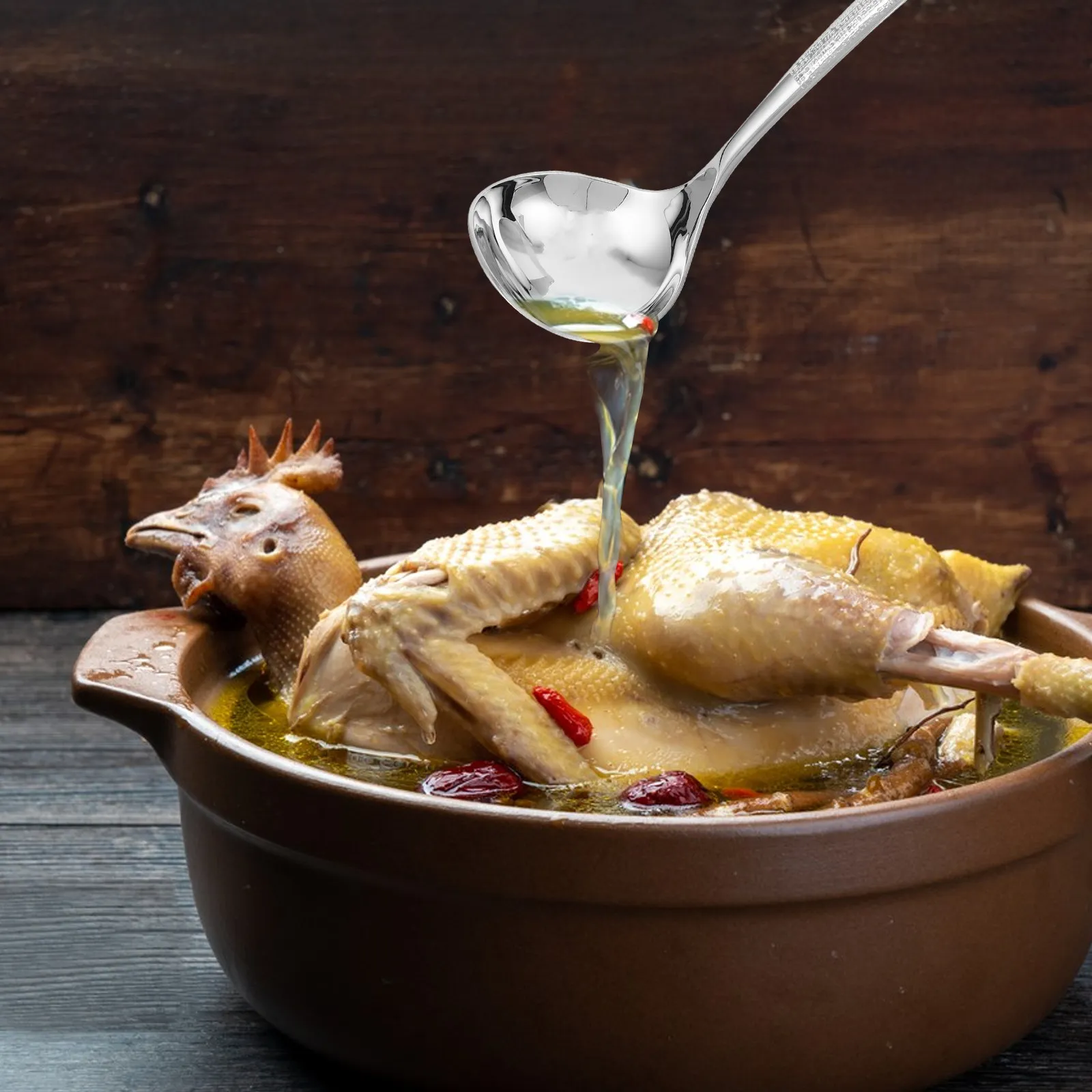 Cuchara de sopa de acero inoxidable martillado, cuchara profunda para ramen asiático, polvo de arroz, olla caliente, cuchara para servir, utensilio de cocina para chef, restaurante, buffet