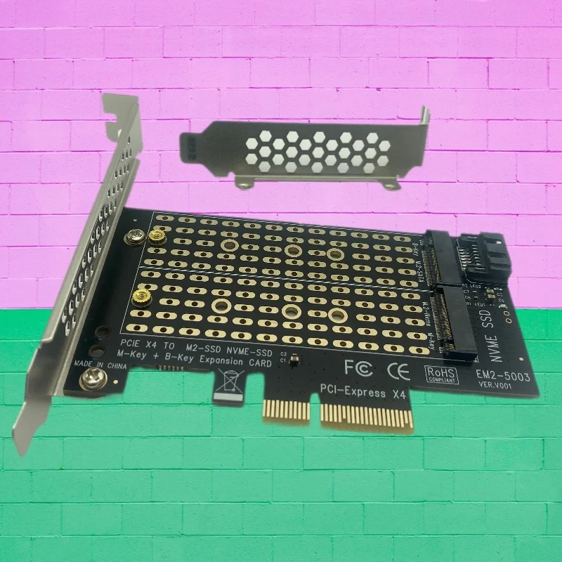 

Адаптер PCIE для M.2 SSD: M.2 NVMe M Key на PCI Express 3.0 X4 + M.2 SATA B Key на SATA3.0, карта-переходник для M.2 SSD форматов 2230, 2242, 2260, 2280