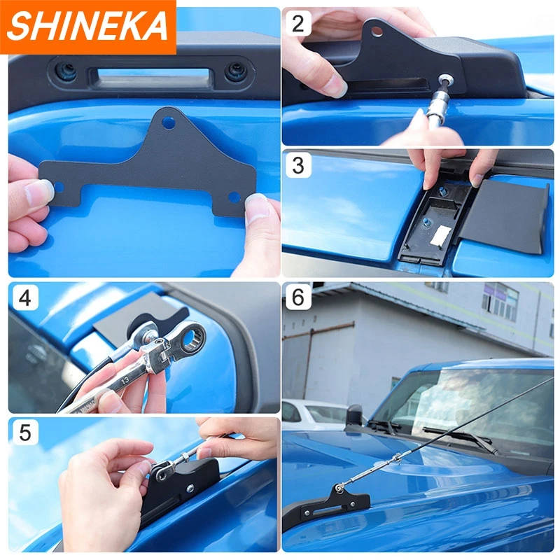 SHINEKA Hood Protector Obstacle Eliminate Rope Limb Risers Kit for Ford Bronco 2021 2022 2023 Up Car Exterior Accessories Metal