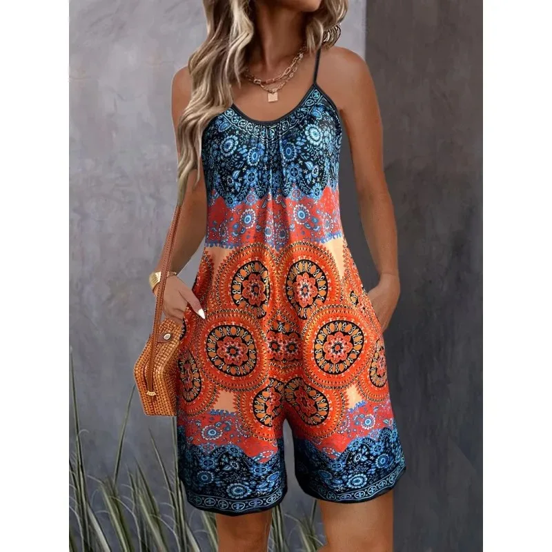 

Summer Women's New Sleeveless Ethnic Casual Fashion Style Pattern Jumpsuit