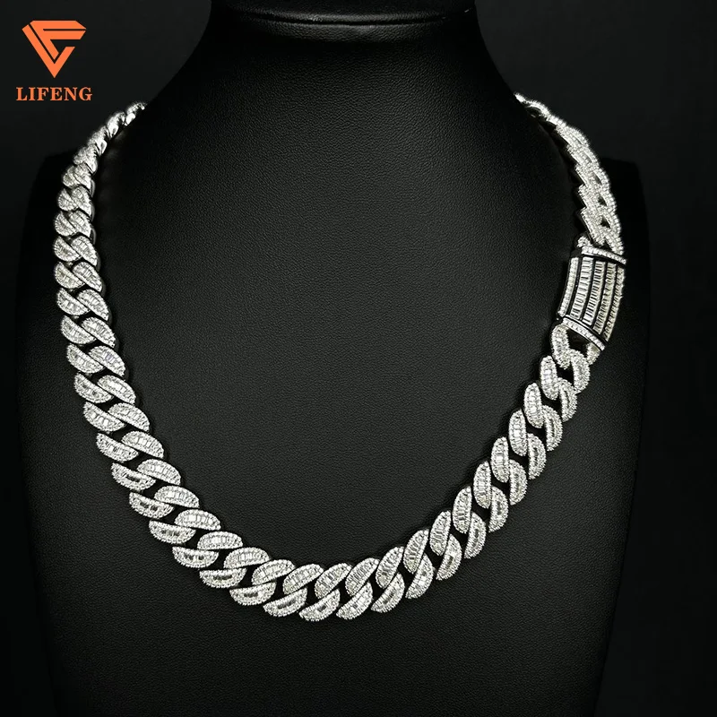 Wholesale Price Cuban Chain 18mm Carved Brand  Custom Silver Necklace 925 Sterling Silver Metal Charm Cuban Chain