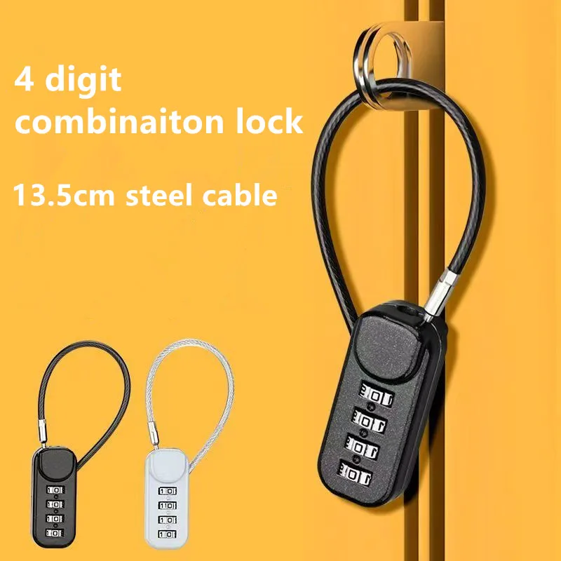Portable Zinc Alloy 4 Digit Password Lock Wire Rope Anti-Theft Backpack Zipper Lock Padlock Luggage Combination Lock Travel