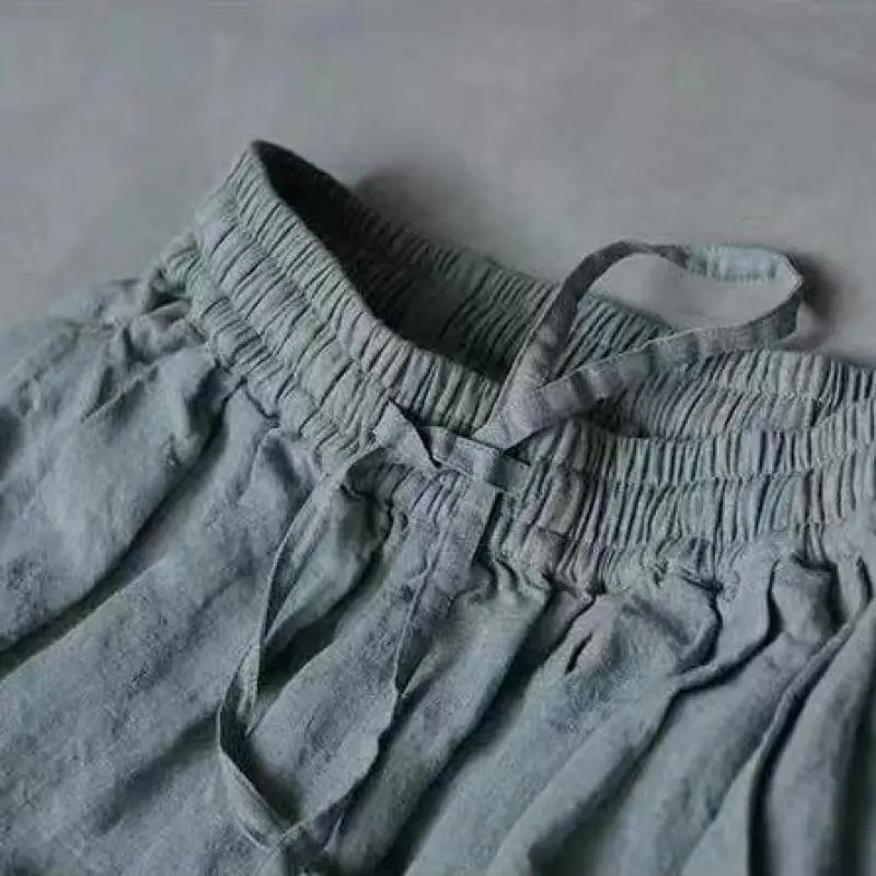 Nuovo arrivo Arts Style Primavera Estate Donna Elastico in vita Pantaloni larghi di alta qualità Ramie Vintage Pantaloni Harem casual 521