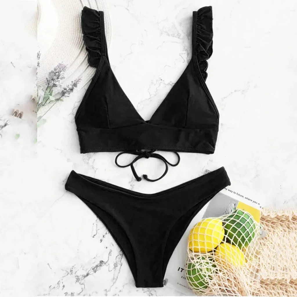 

New In Plus Size Swimsuit For Women Tummy Control High Cut V Neck Two Pieces Bikini Swimwear Beachwear Bikinis Sets For Teens