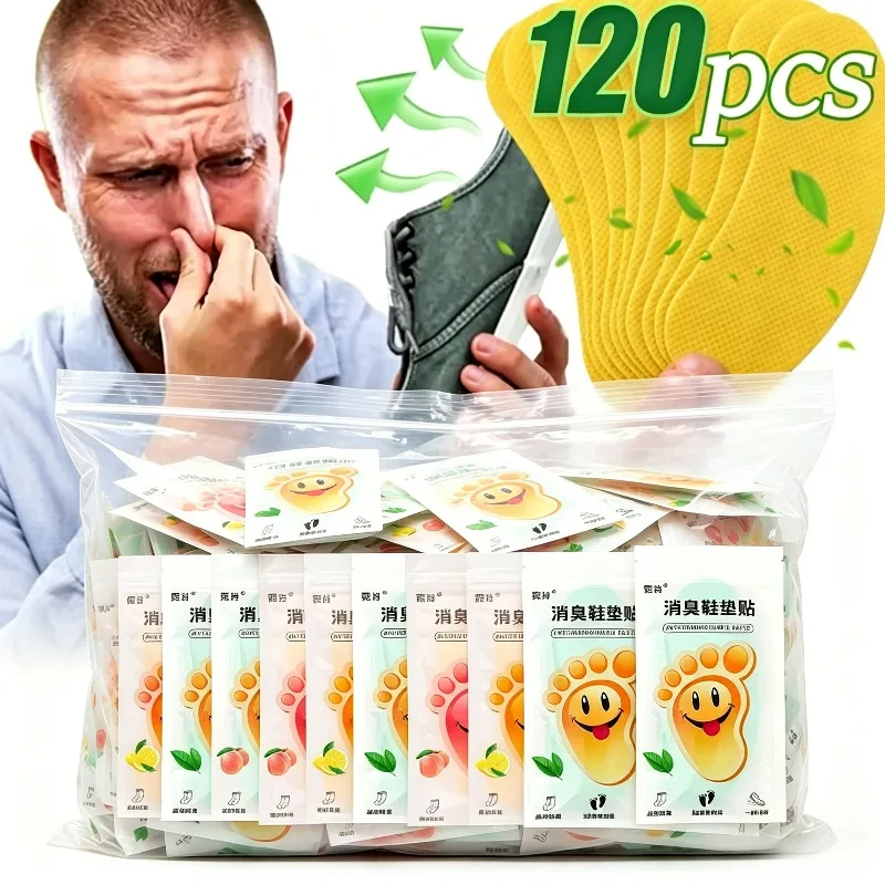 120pcs New Shoes Deodorant Sticker Deodorant Foot Odor Deodorants Sneaker Smell Fresh Fruity Aroma Insole Sterilization Sticker