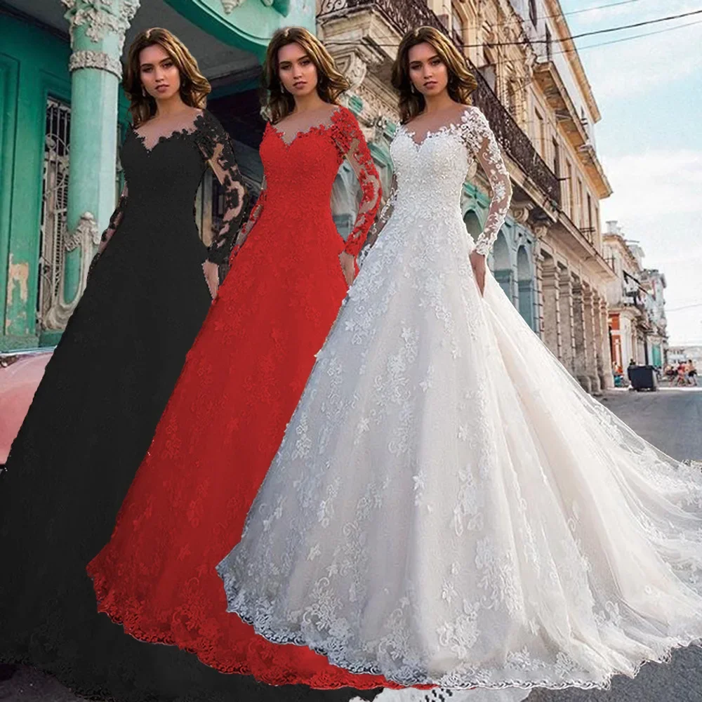 

2024 New European and American Lace Women's Long Sleeve One Shoulder White Bridal Wedding Dress Dress