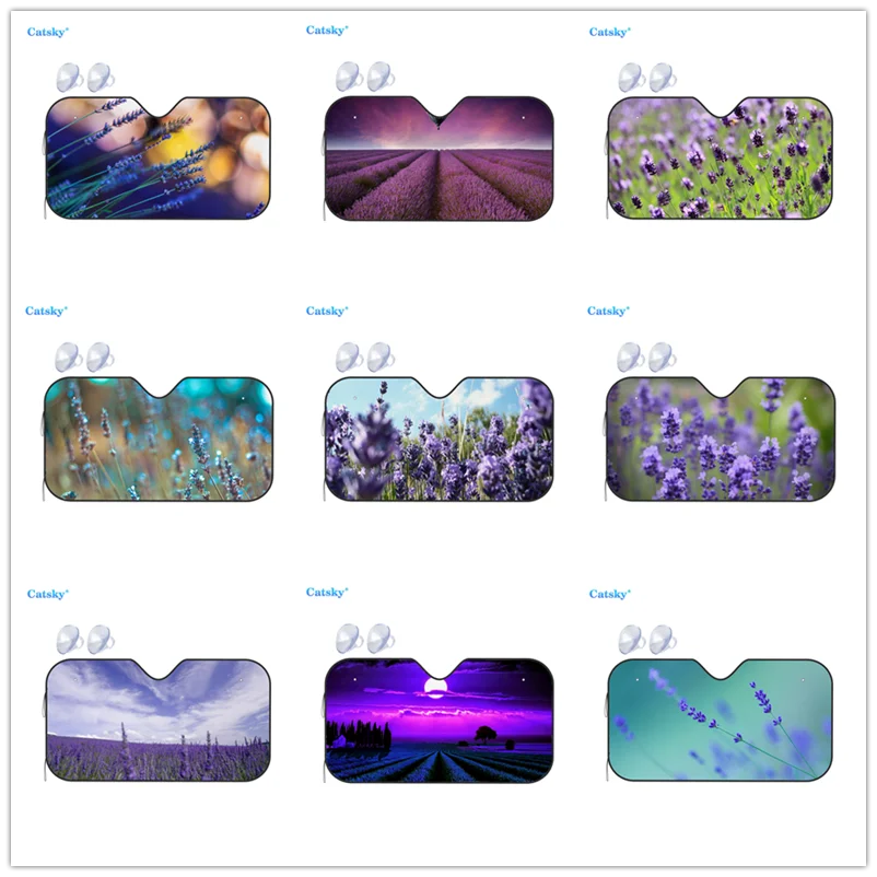 Universal Car Windshield Sunshade, Purple Lavender Print Sun Shield Protector Foldable Sun Visor Covers