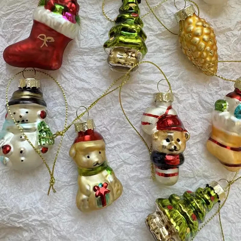 1Set Christmas Decoration Pendant Gold Prize Box Set Santa Claus Snowman Accessories