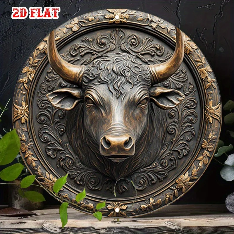 [2D Flat] Vintage Bull Head Metal Wall Art, 7.8