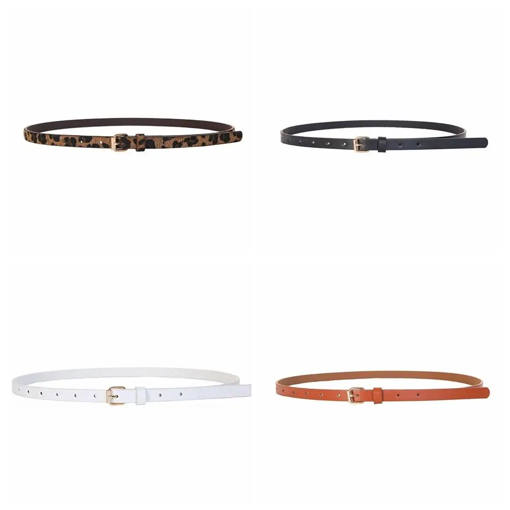 Cintura con motivo leopardato con fibbia in metallo Cintura in vita sottile stile coreano in pelle PU Decorazione per pantaloni Decorazione per abito laterale sottile quotidiano