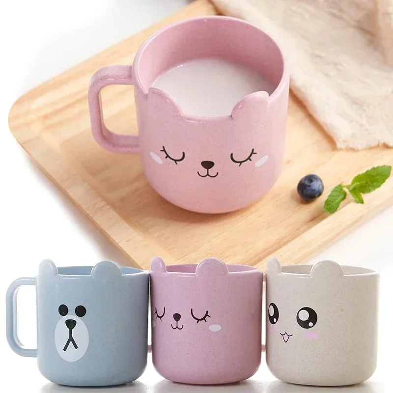 Kids Children Infant Baby Milk Cup with Handle Breakfast Mug Drink Home Cup Cartoon Training Cup Wheat Straw PP