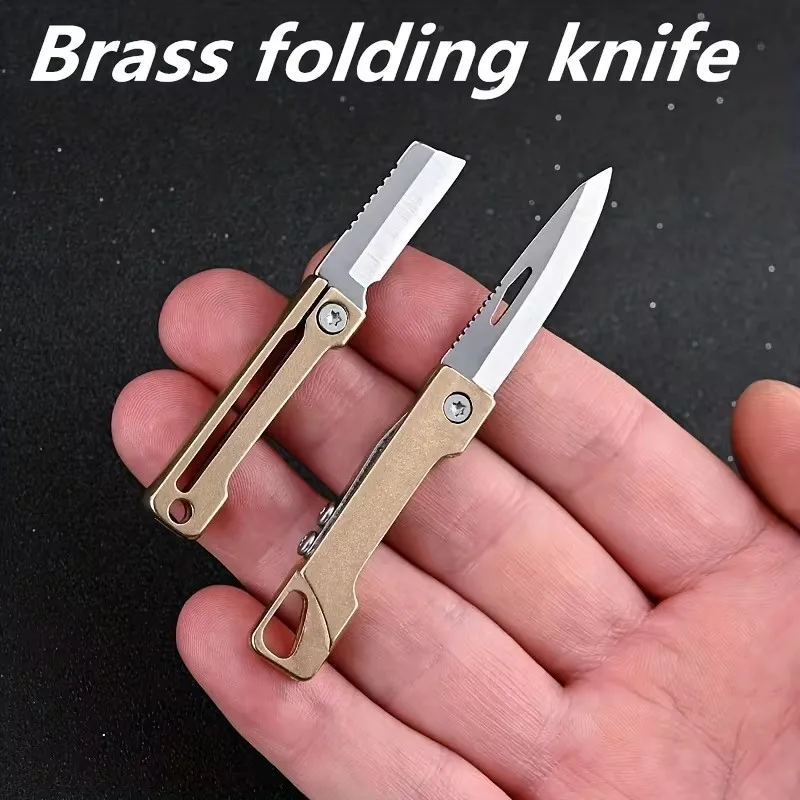 Mini Knife Brass Small Blade for Easy Carrying, Unboxing, Express Delivery, Keychain, Pointed Square Folding Knife, Small Tool