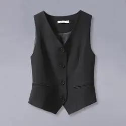 Women Formal Vest V Neck Single-breasted Sleeveless Cardigan Solid Color Loose OL Commute Office Wear Waistcoat Lady Coat