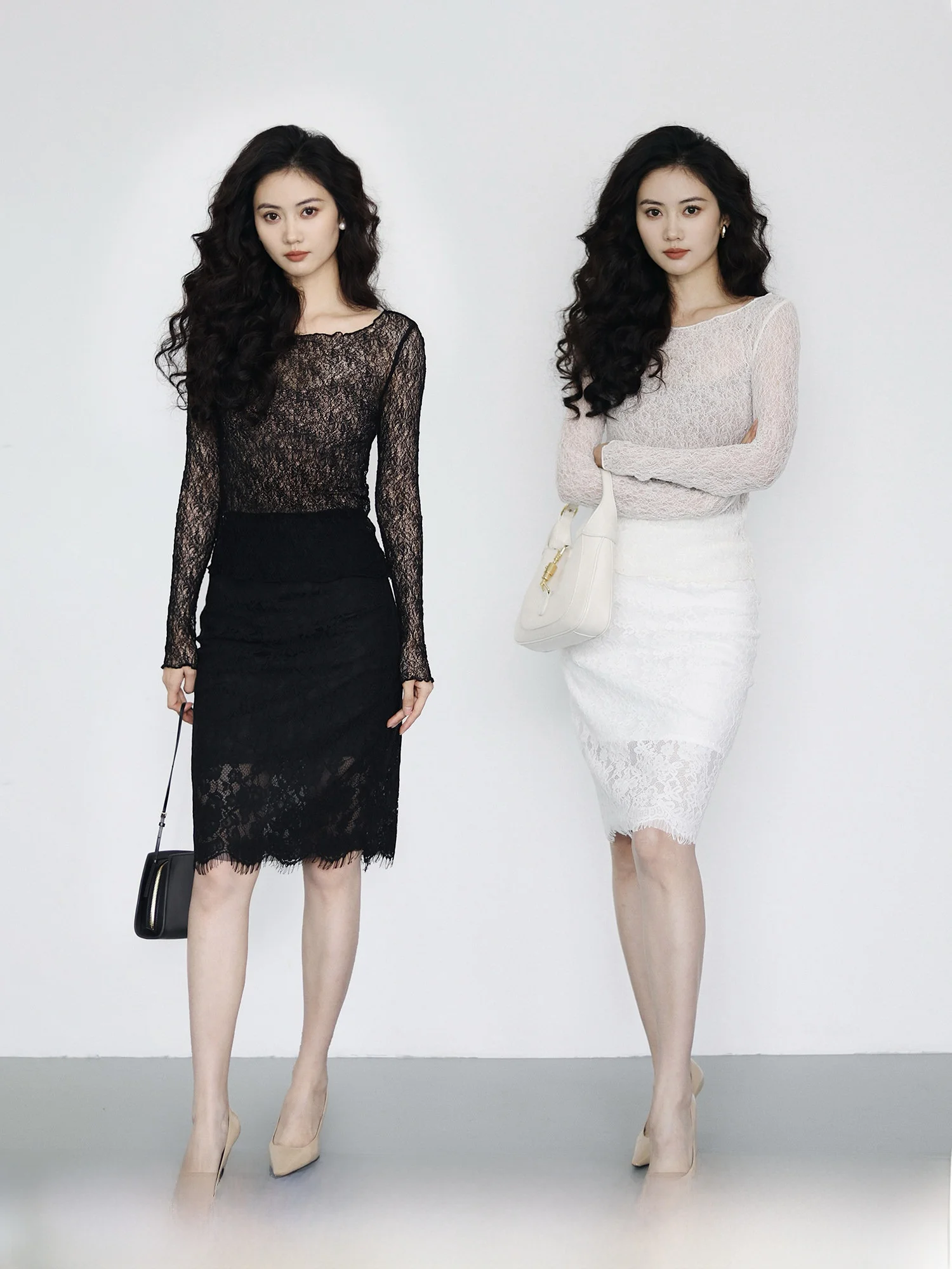 

Женская кружевная базовая футболка TAIYANG OFFICE с вырезами, весна 2025, новая коллекция, приталенный крой, длинный рукав, круглый вырез горловины