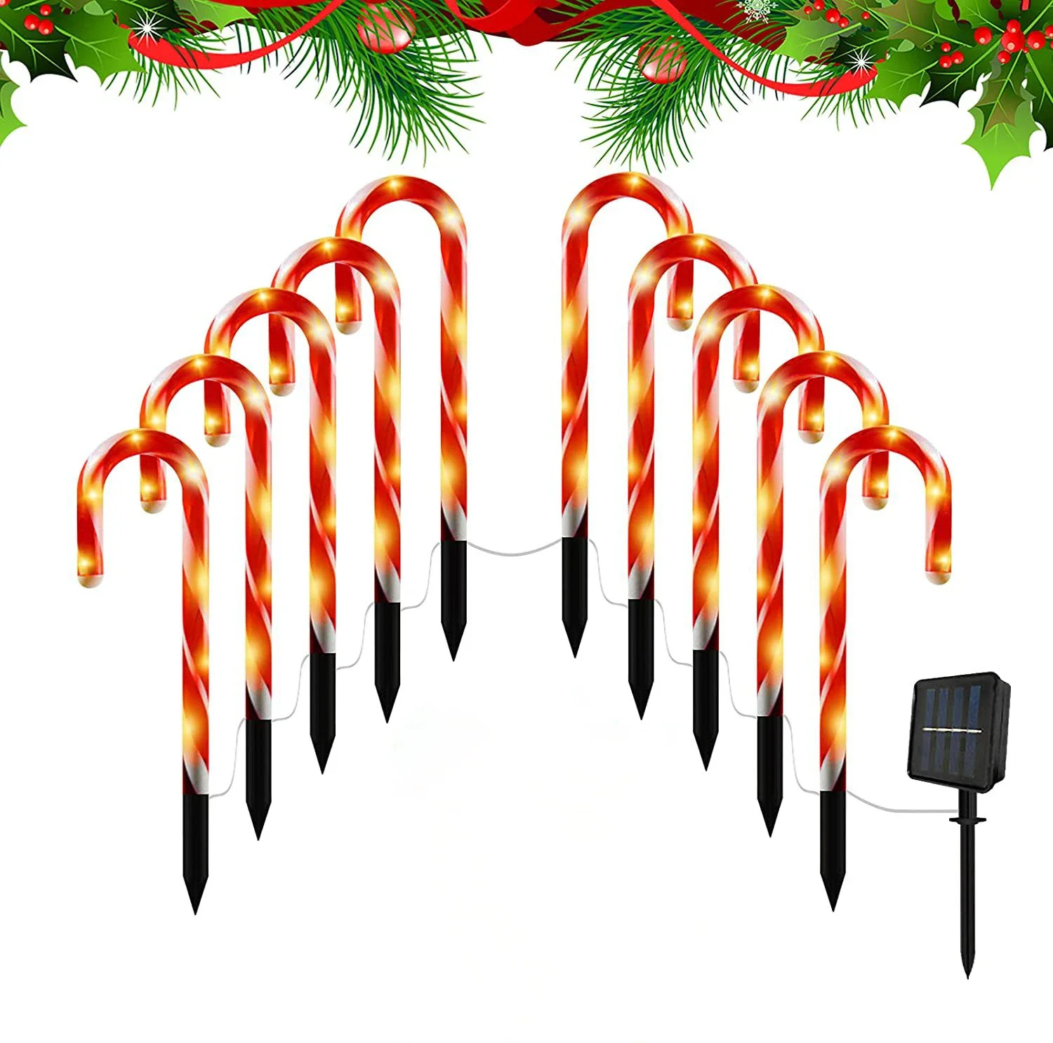 LED Solar Candy Cane Light Christmas Decorative Light Outdoor Waterproof Christmas Wedding Garden Party Xmas Tree Decor  Lamp