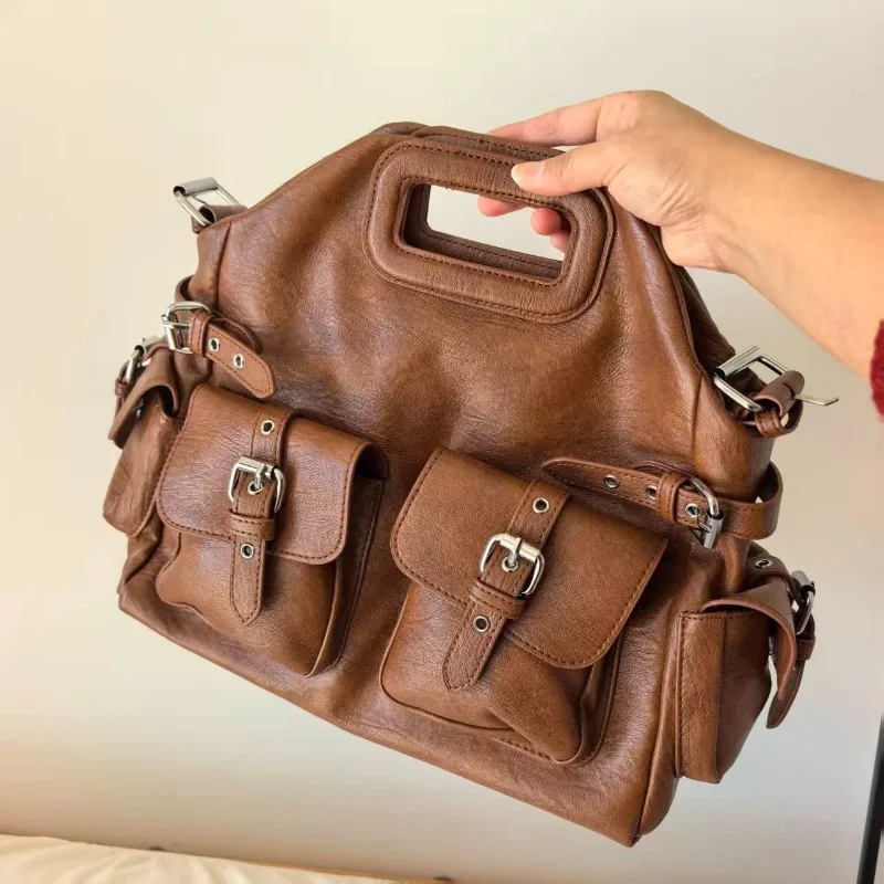 

Ретро-сумка-тоут с множеством карманов, новинка 2026 года, в рабочем стиле, вместительная, в стиле панк, на одно плечо, кроссбоди, для поездок на работу