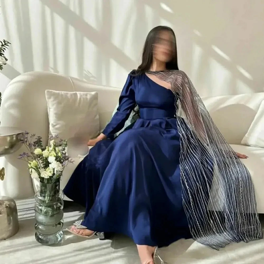 Customized Yipeisha High Quality Elegant Evening Dress A-Line Collar Shawl One-Shoulder Ankle-Length Long Full Sleeve Prom Gowns