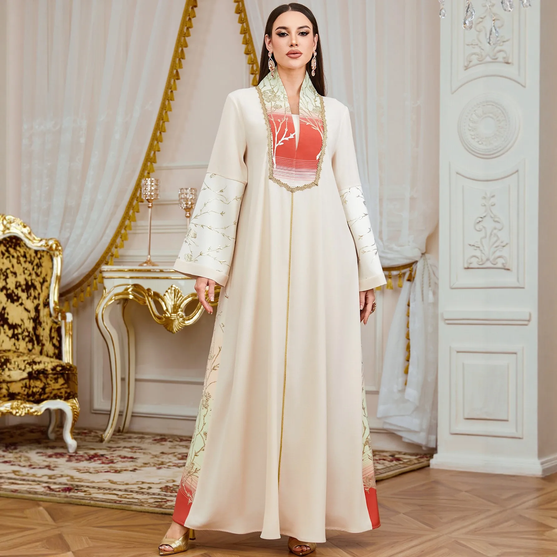 

Luxury Embroidery Ladies Dubai Abaya Turkey Style Kaftan Flowy Maxi Jalabiya Moroccan Caftan Wedding Evening Party Casual Robe