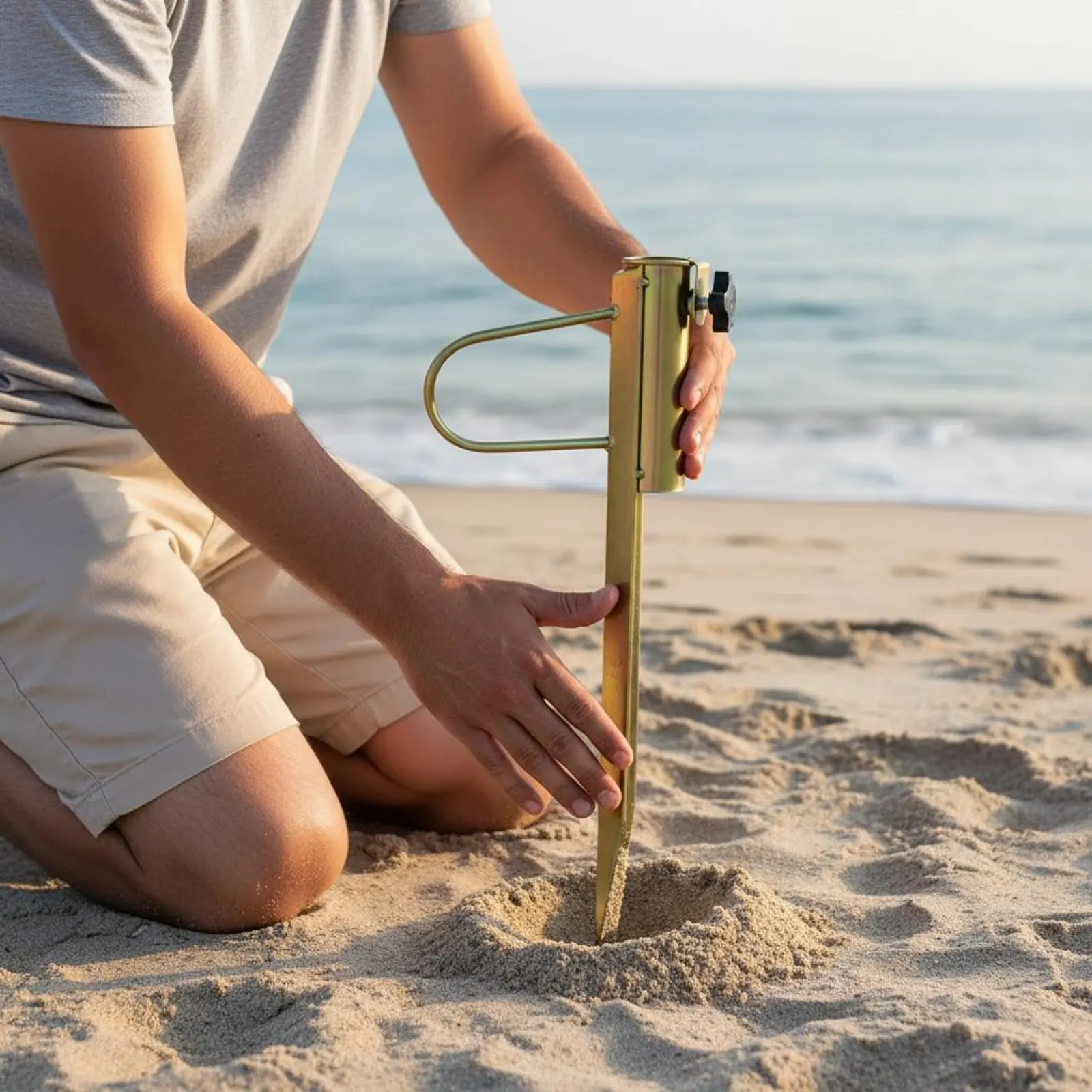 

Umbrella Ground Stake Easy Installation Beach Umbrella Sand Anchor Screw-in Pole Holder Portable Metal Pole Holder Stake