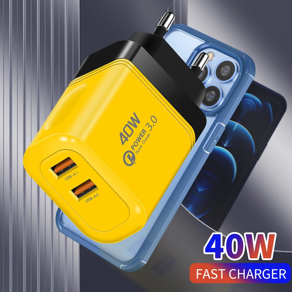 

40 Вт USB-зарядное устройство Quick Charge 3.0 с двумя портами, быстрая зарядка для мобильного телефона iPhone, Samsung, Xiaomi, адаптер для быстрой зарядки, вилка европейского стандарта и США