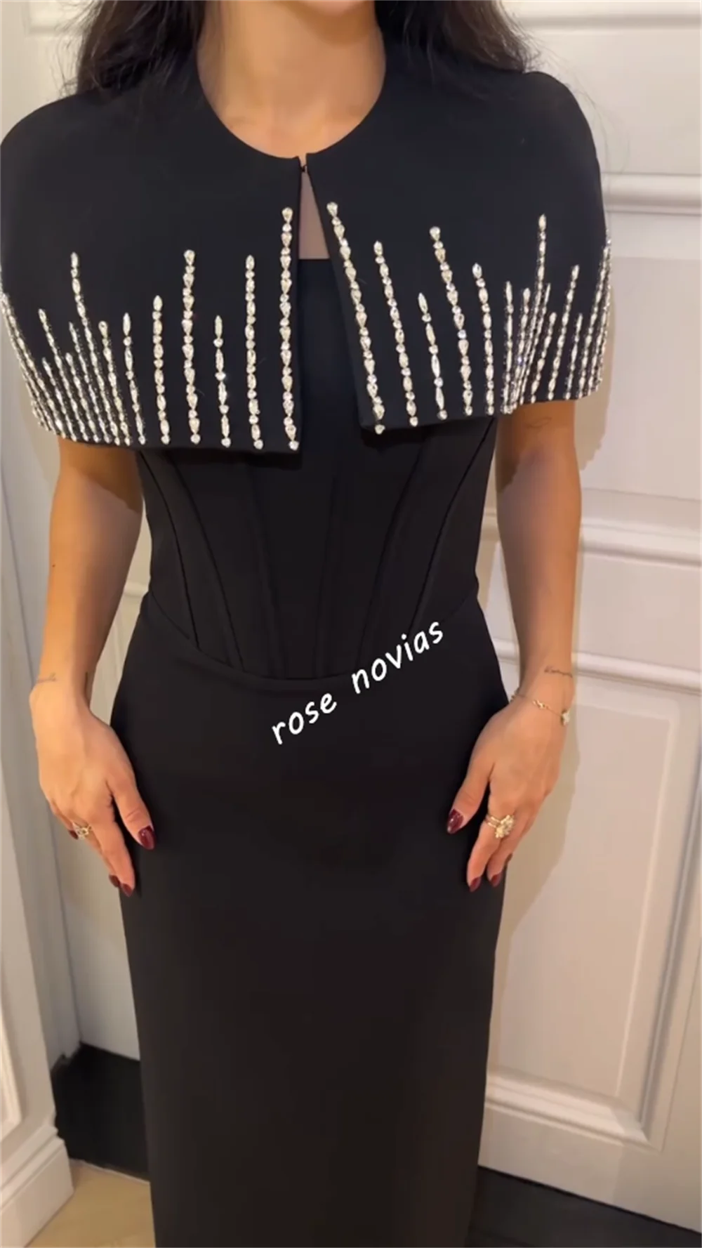 Customized Jersey O-Neck Shawl With Rhinestone Long Dresses Bespoke Occasion High Quality Evening Dress Elegant Party Wedding