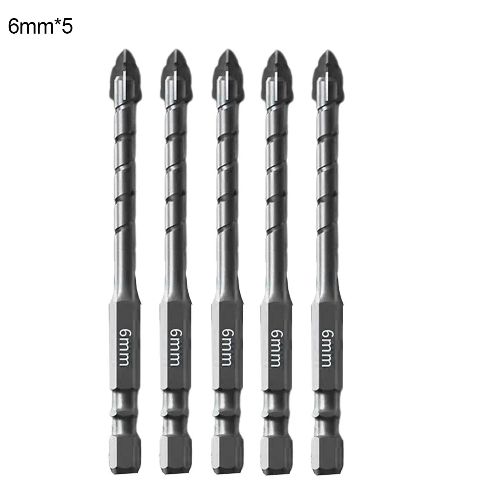 5pcs Four-Edged Serrated Eccentric Drill Bit Set High Hardness Hexagonal Shank Triangle Drill Bit For Glass Tile Ceramic