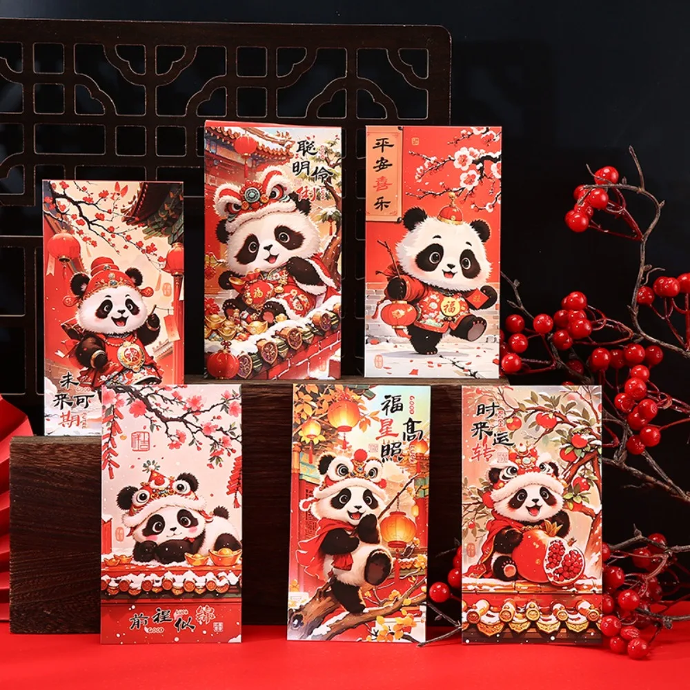 6pcs Chinese Style New Year Red Envelopes Blessing Traditional Children's Money Bag Hongbao God of Wealth Red Pocket
