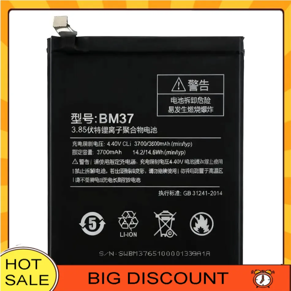 

Mobile Phone Battery Lightweight BM37 3800Mah For Xiaomi MI 5S Plus High Performance