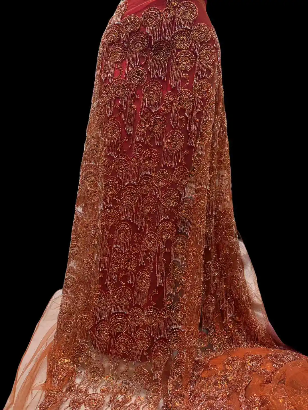 Luxury Hand Beaded Lace Fabric Bridal Fabric High-end 2025 Nigerian Sequins Beads Embroidered on Tulle DX72YN55