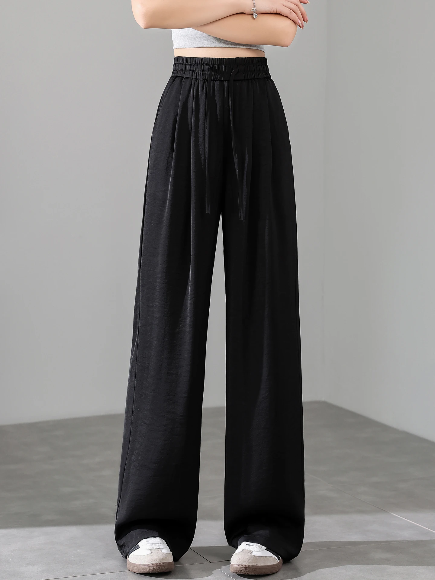 

Женские летние тонкие брюки Bla с высокой талией из ледяного шелка, широкие, струящиеся, быстросохнущие, спортивные, длинные, в корейском стиле, повседневные