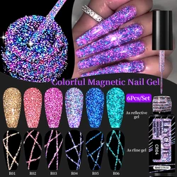 LILYCUTE 6Pcs/Set 5ml Reflective Glitter Liner Gel Polish Champagne Sparkling Lines Nail Art Painting Gel Semi Permanent UV Gel