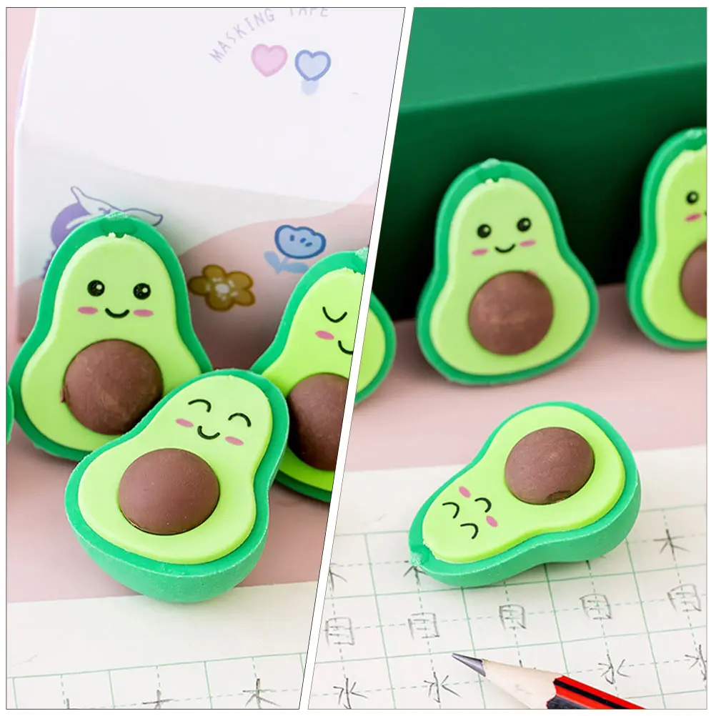 

18pcs Learning Stationery Eraser Cute Cartoon Avocado Shape Mini Student Kids TPR Fruit School Supplies Gifts