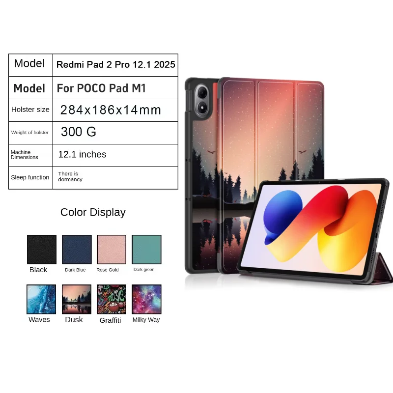 Hülle für Xiaomi Redmi Pad 2 Pro 12,1 Zoll 2025, Leder, dreifach gefaltet, magnetische Abdeckung, Funda für POCO Pad M1 12,1 Zoll, mit automatischem Schlaf