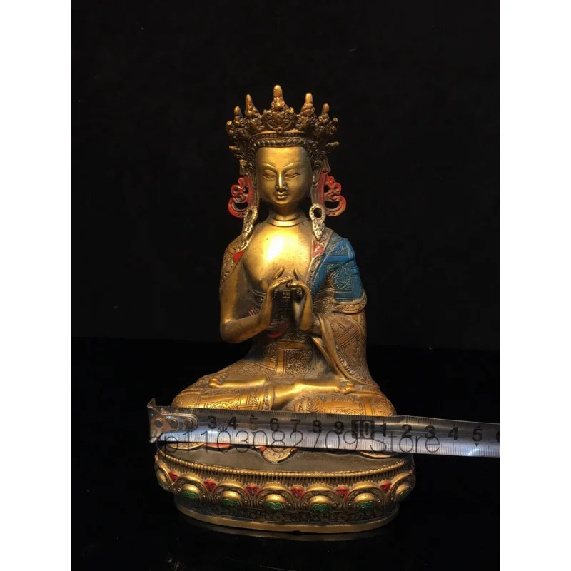 Imagem -05 - Chapéu de Cobre Puro Coroa Shakyamuni Buda Estátua Tantra Tibetano Iluminação Buda Tathagata Buda Ornamento 21cm Nepalês