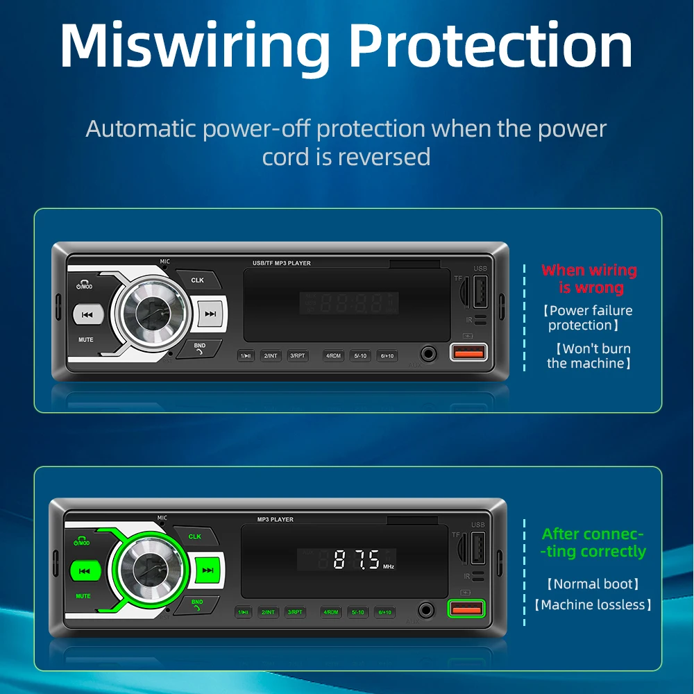 1 Din MP3 Car Radio Bluetooth Multimedia Player Universal Auto FM USB TF AUX Power Protect Stereo Hands-Free APP Find The Car