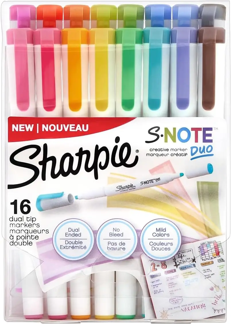 

Набор креативных маркеров с двумя наконечниками (тонкий и скошенный), разные цвета, в комплекте с мольбертом, 16 штук